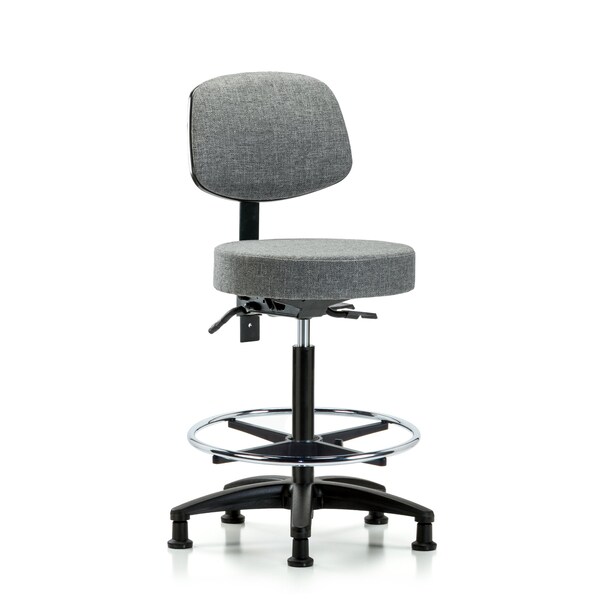 Blue Ridge Ergonomics Fab Stool with Back-High Bench Height with Seat Tilt, Chr Foot Ring, and Stationary Glides in Gray Fab BR-FHBST-RG-T1-CF-RG-F44 - main