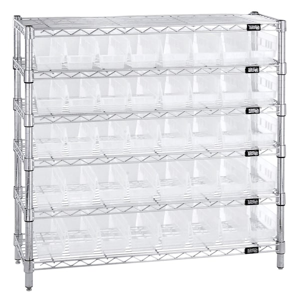 Quantum Storage Systems 12X36X36 WIRE 6 SHELF UNIT W/40 BINS CLEAR WR6-36-1236-101CL - main
