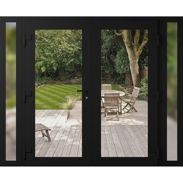 Vdomdoors Front Exterior Prehung Metal-Plastic Double Doors Clear Glass / MANUX 8666 Matte Black / Office Com MANUX8666DEXD-BLK-W14+72+14xH80-RH-I - main