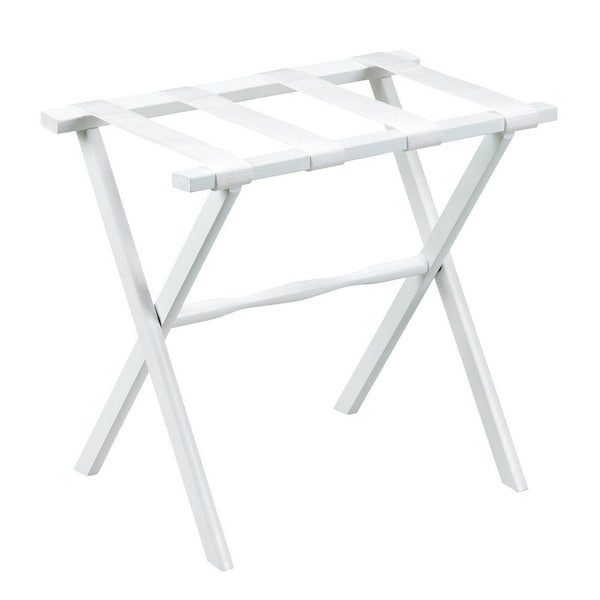 Homeroots Hotel White Finish Wood Folding Luggage Rack With White Straps 383078 - main