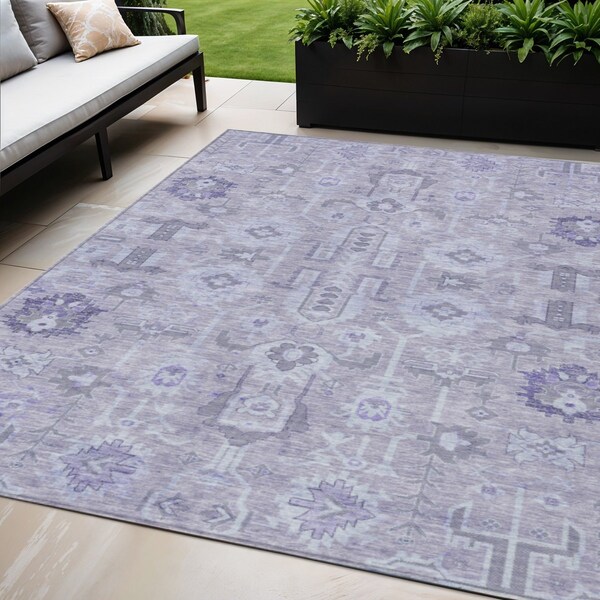 Homeroots 8' X 10' Lavender Purple And Gray Oriental Washable Indoor Outdoor Area Rug 582095 - main