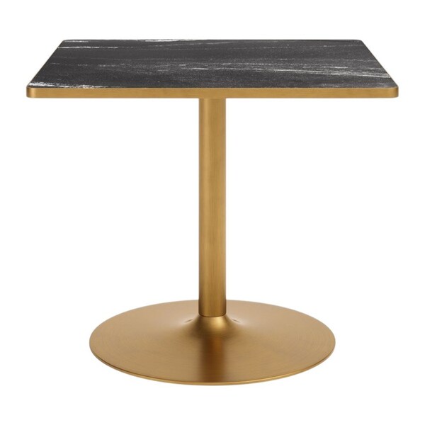 Homeroots 36" Black and Gold Faux Marble and Steel Pedestal Base Square Dining Table 720928 - main