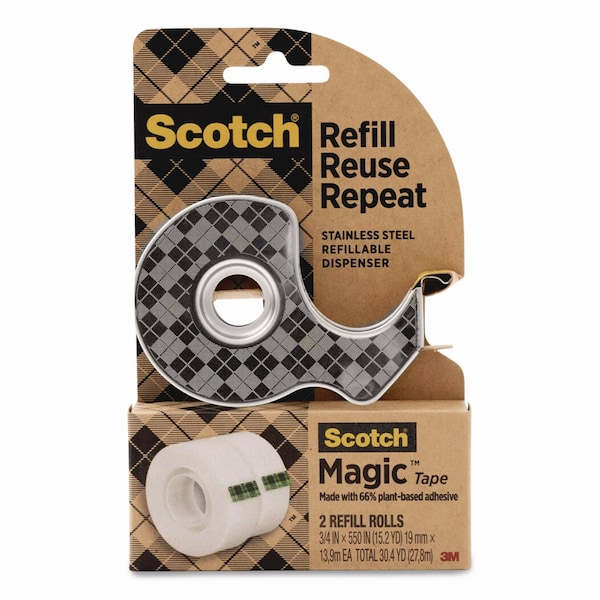Scotch Stainless Steel Refillable Tape Dispenser with 2 Rolls 0.75in x 550in Tape 123R - main