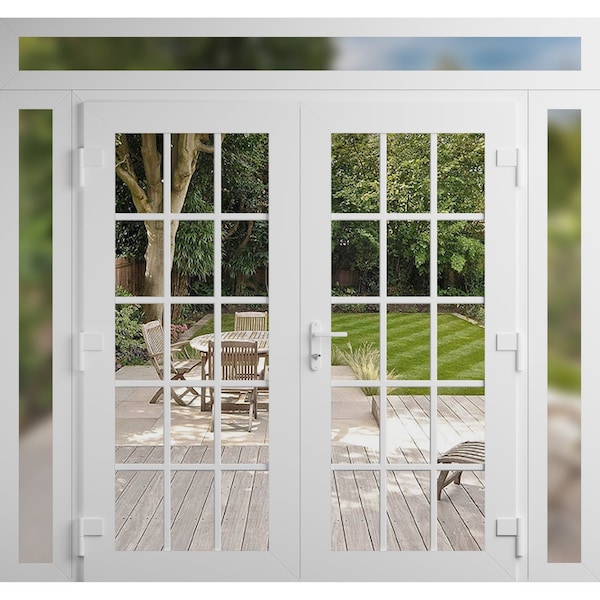 Vdomdoors Front Exterior Prehung Metal-Plastic Double Doors Clear Glass / MANUX 8151 White Silk / Office Comm MANUX8151DEXD-WS-W12+72+12xH80+14-LH-I - main