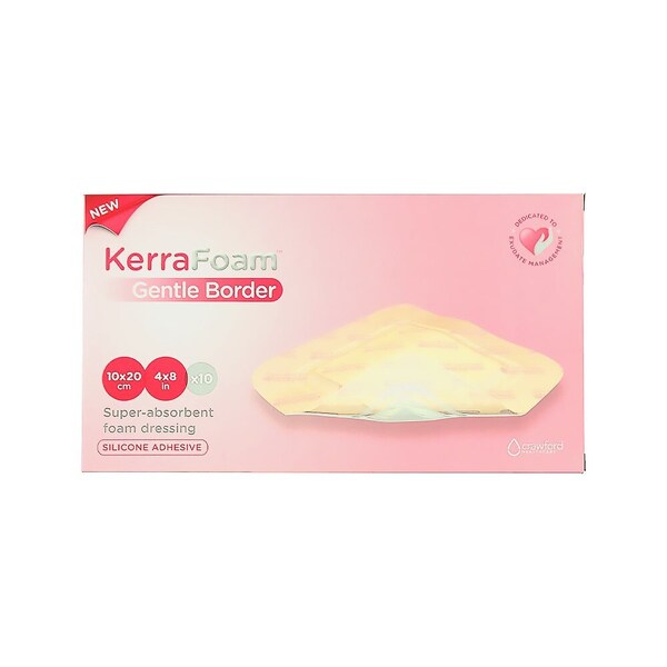 Kerrafoam Gentle Border Foam Dressing 4 X 8 Inch With Border Film Backing Silicone Adhesive Rectangle Sterile, 50PK CWL1012 - main