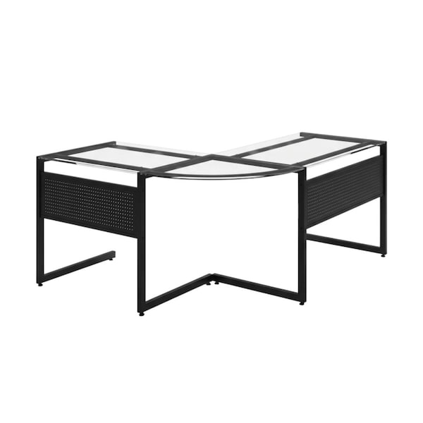 Homeroots 78" Clear and Black Glass and Metal Corner Computer Desk 654255 - main