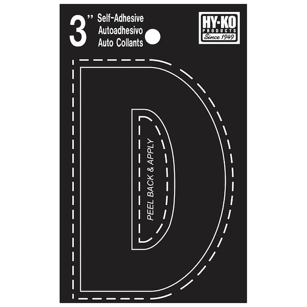 Hy-Ko 30400 Series Die-Cut Letter, Character: D, 3 in H Character, Black Character, Vinyl 30414 - main