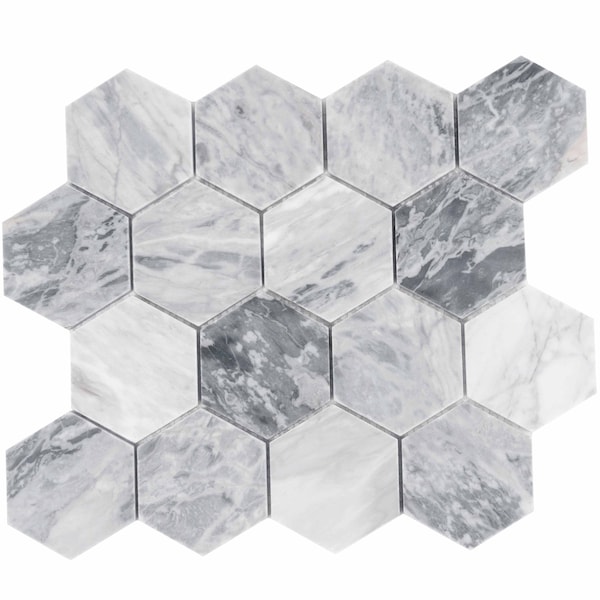 Apollo Tile Toscana 12x10 in. Light Gray Honed Calacatta Bluette Hexagon Mosaic Tile (4.38 sq ft/case) 5PK APLEML88G49HA - main