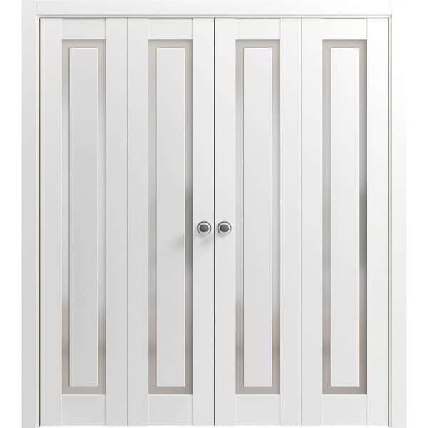Sartodoors Sliding Closet Double Bi-fold Doors, Planum 0888 Painted White with Frosted Glass, Sturdy Tracks Mo PLANUM0888DBF-BEM-96 x 84 (4* 24x84) - main