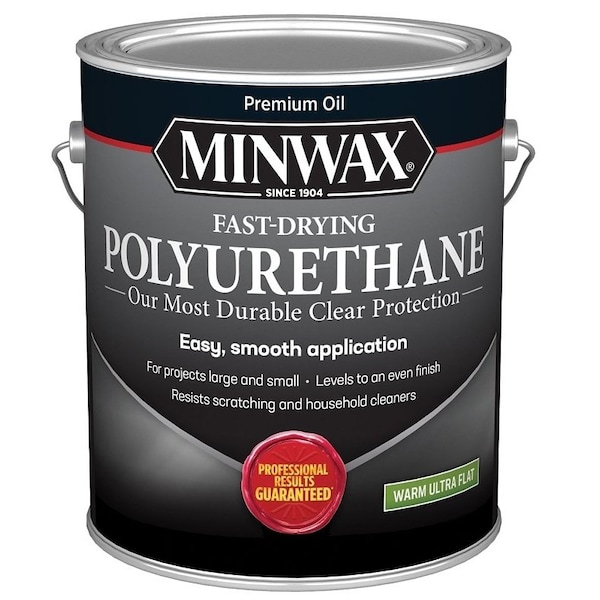 Minwax Fast-Drying Polyurethane Wood Finish, Warm Ultra-Flat, Liquid, Clear, 1 gal 319030000 - main