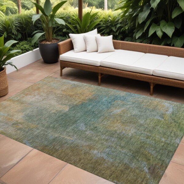 Homeroots 5' X 8' Artichoke Green Gray And Gold Abstract Washable Indoor Outdoor Area Rug 603060 - main