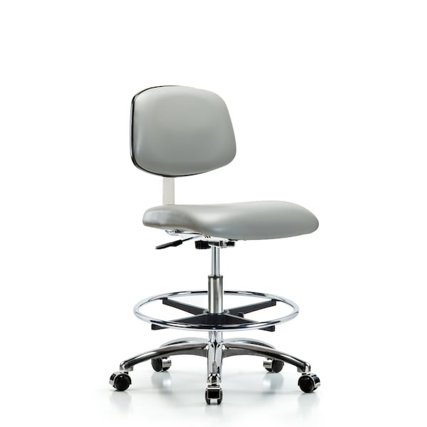 Blue Ridge Ergonomics Clean Room Chair Med Ben Chair, Vin, Chrm, CF, Cast, Dov, CL10, 22" to 29" Height, Vinyl, Dove BR-CLR-VMBCH-CR-CF-CC-8567 - main