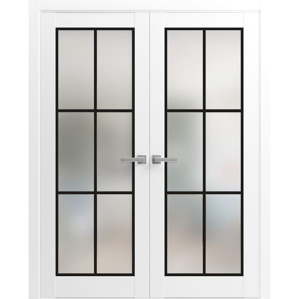 Sartodoors Solid French Double Doors Frosted Glass Planum 2122 White 72x84 (2* 36x84) Solid Core PLANUM2122DD-WS-72 x 84 (2* 36x84)-Butterfly - main