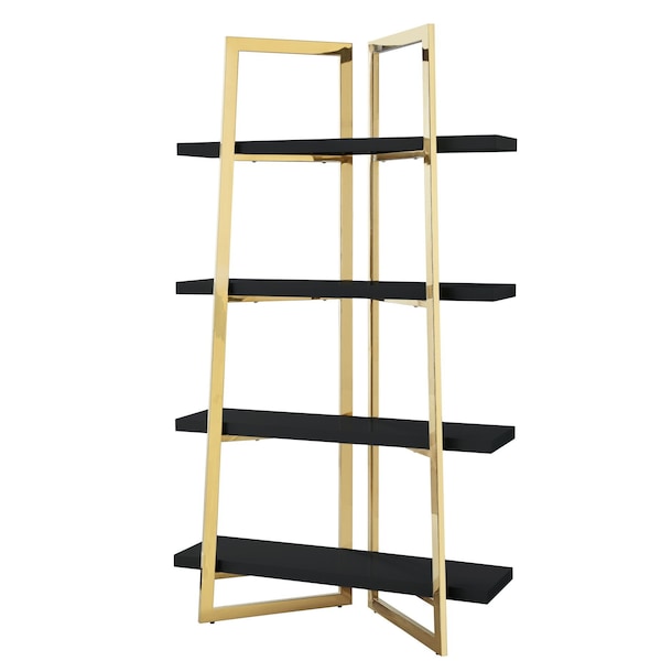 Homeroots 69" Black Stainless Steel and Wood Four Tier Etagere Bookcase 544730 - main