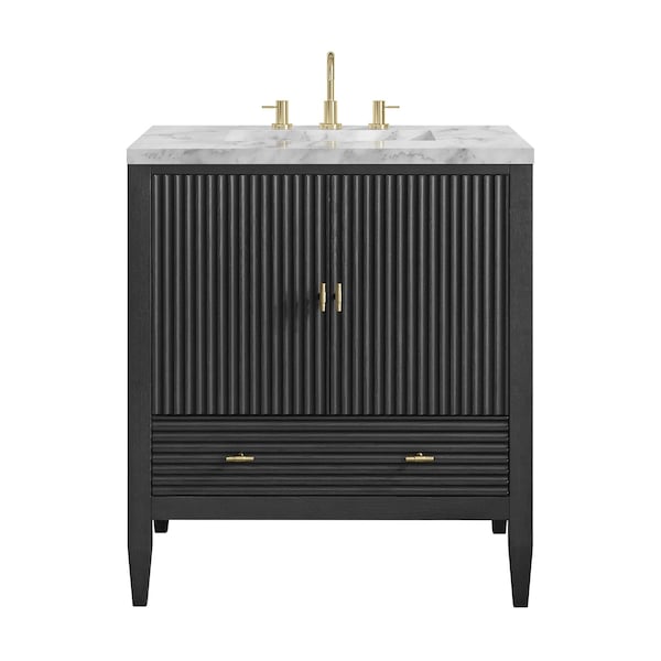 James Martin Vanities Myrrin 30" Single Vanity, Carbon Oak w/ 3 CM Carrara Marble Top 485-V30-CBO-3CAR - main