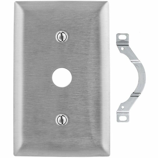 Hubbell Wiring Device-Kellems Wallplates and Boxes, Metallic Plates, 1- Gang, 1) .38" Openings, Standard Size, Stainless Steel SS738 - main