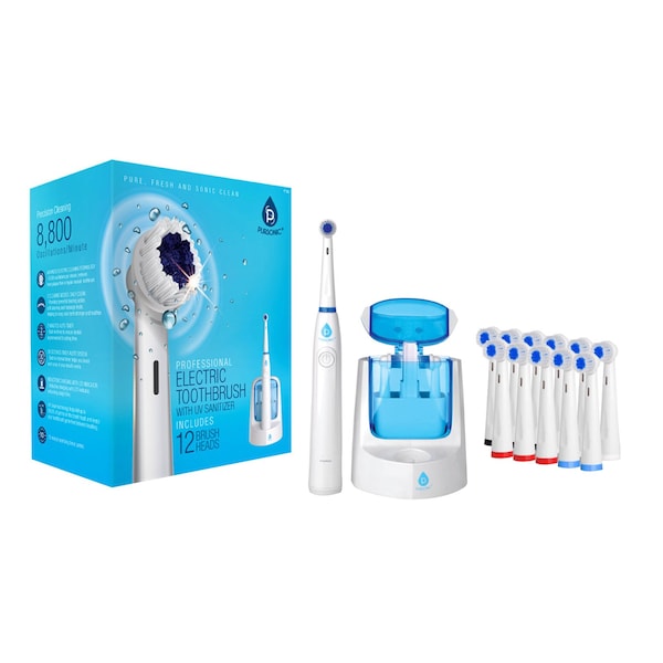 Pursonic Oscilatting electric Toothbrush W/ BONUS 12 Brusheads 2 Tongue cleaners and 2 floss holders RET200 - main