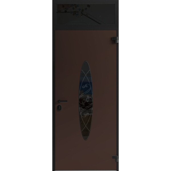 Vdomdoors Front Exterior Prehung Steel Door Ronex1277 Brown Transom Window Sidelite Entry Metal Modern RONEX1277EXD-BRW-W36xH80+16-LH-I - main