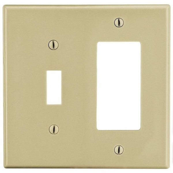 Hubbell Wiring Device-Kellems Toggle Switch/Rocker Wall Plate, Number of Gangs: 2 Plastic, Satin Finish, Ivory PJ126I - main