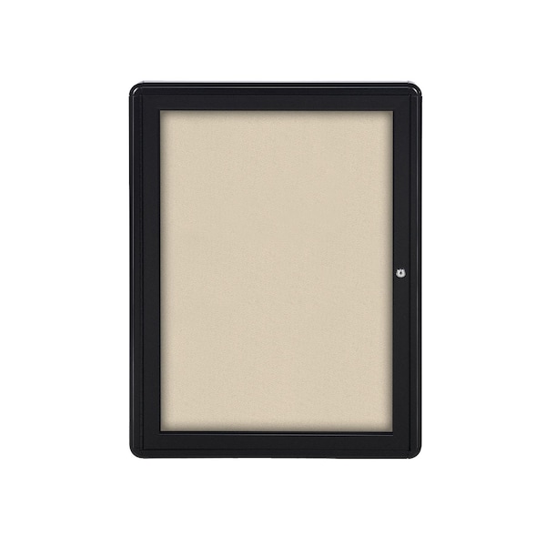 Ghent Ovation 1 Door Enclosed Fabric Bulletin Board, Black Frame, 3'H x 2'W, Beige OVK1-F90 - main