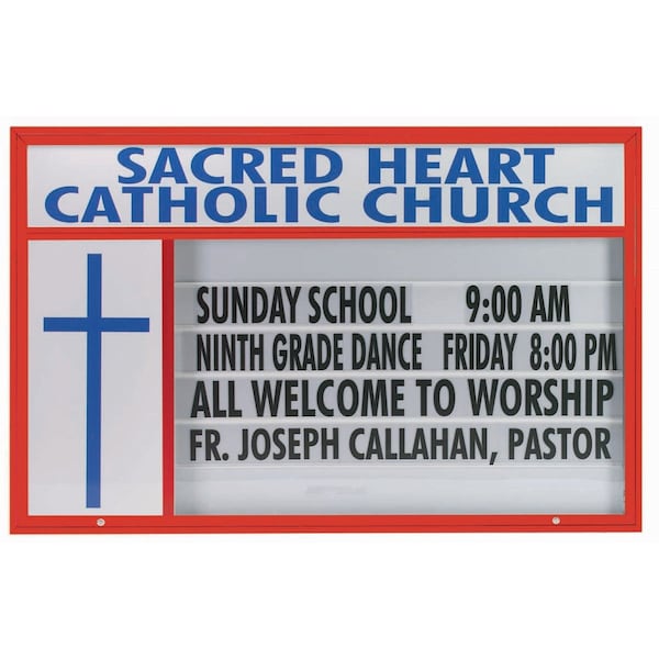 Aarco 86 in W, 52 in H, White Translucent Letterboard/Red Powder Coated Frame DMBS5286R - main