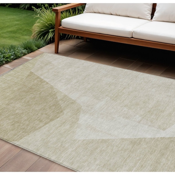 Homeroots 9' X 12' Beige Khaki And Taupe Abstract Washable Indoor Outdoor Area Rug 582882 - main