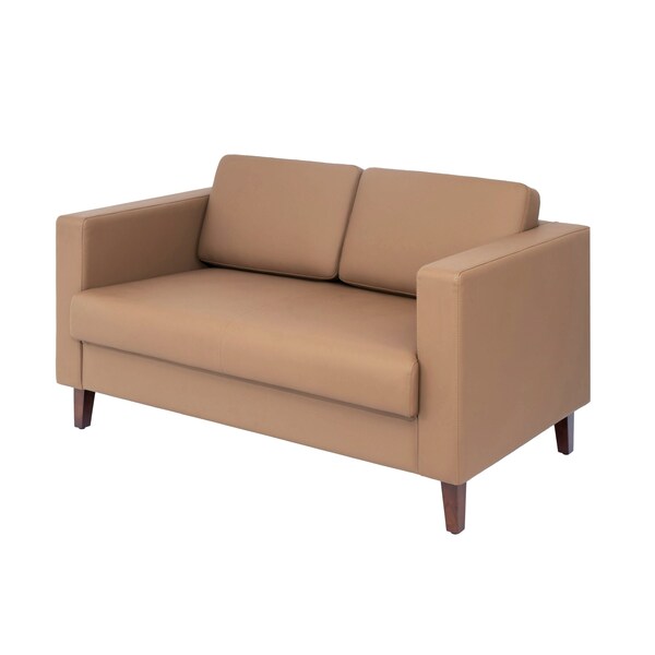 Flash Furniture HERCULES Artemis Cognac LeatherSoft Reception Loveseat w/2 AC Outlets/1 USB/1 USB-C Ports ZB-8921-2S-COGNAC-GG - main