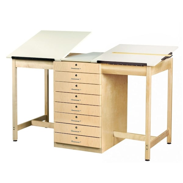 Diversified Spaces Rectangle Drafting Table, 2 Station, 8 Drawer, 70" W, 39-3/4" H, Almond DT-82A - main