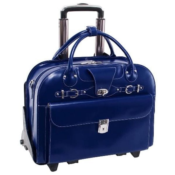 A1 Luggage 15.6 in. Roseville Leather Fly Friendly Detachable Wheeled Ladies Briefcase, Navy - 17 x 6 x 13 in. A12611542 - main