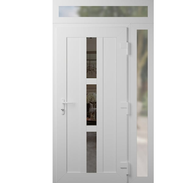 Vdomdoors Front Exterior Prehung Metal-Plastic Door Frosted Glass / MANUX 8112 White Silk / Office Commercial MANUX8112EXD-WS-W32+16-H80+14-LH-I - main