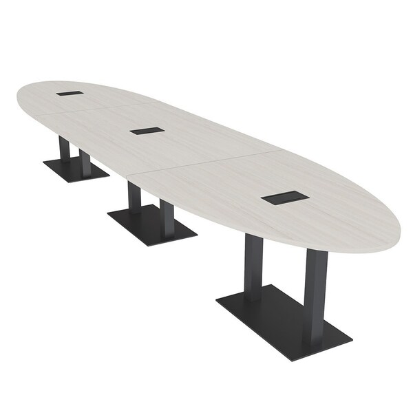 Skutchi Designs Oval Conference Table With Power, 48 in W, 192 in L, Ivory HAR-OVL-48X192-DOU.BK-K458-EBLK - main