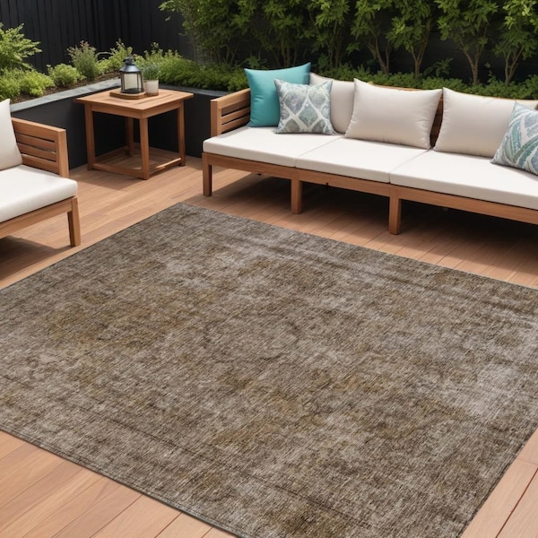 Homeroots 10' X 14' Brown And Beige Medallion Washable Indoor Outdoor Area Rug 616423 - main