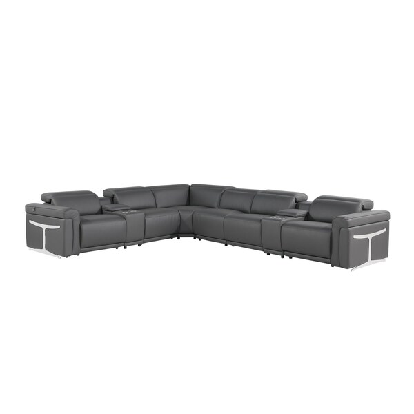 Homeroots Gray Italian Leather Modular L Shaped Eight Piece Corner Sectional With Console 534868 - main