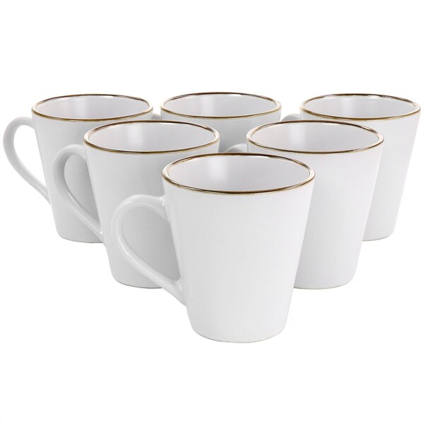 Elama Arthur 6 Piece Stoneware Mug Set in Matte White with Gold Rim ELM-ARTHUR6M - main
