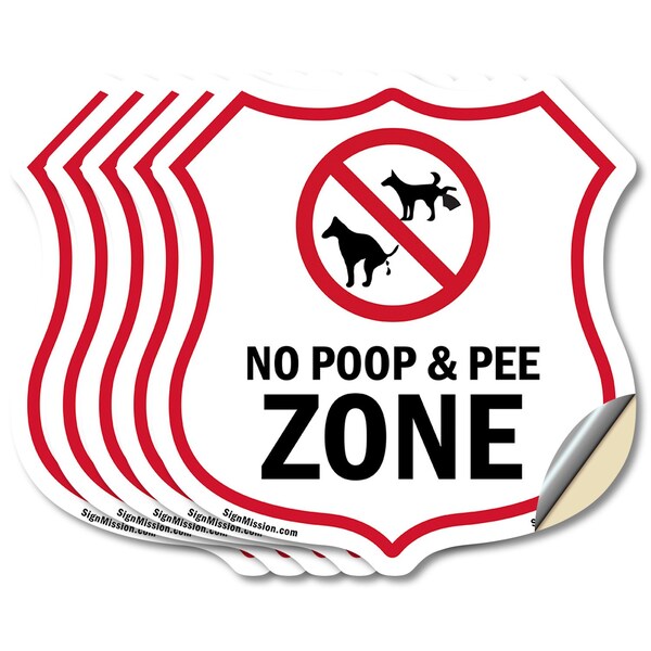 Signmission Dog Poop Shield Sign No Poop & Pee Zone, 4 inch X 4 inch, Vinyl Decal, 5PK SHI-D-5PACK-4-375 - main
