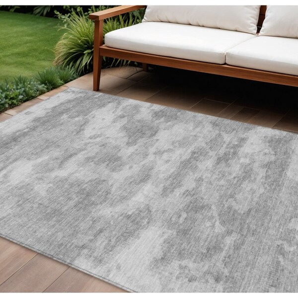 Homeroots 9' X 12' Silver And Gray Abstract Washable Indoor Outdoor Area Rug 610448 - main