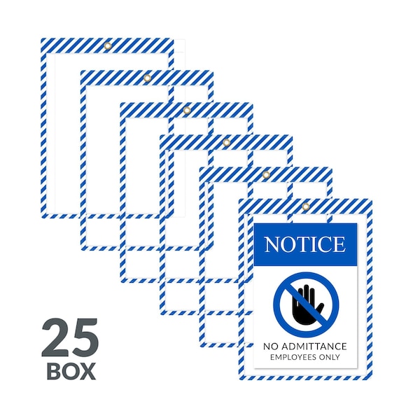 C-Line Products 9" x 12" Blue and White Safety Striped Welded Shop Ticket Holders, 25/BX 44105 - main