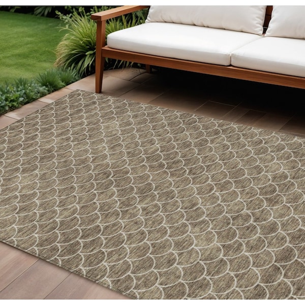 Homeroots 9' X 12' Brown And Beige Geometric Washable Indoor Outdoor Area Rug 596175 - main