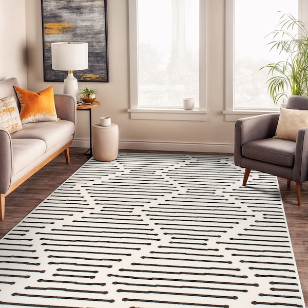 World Rug Gallery Boho Stripe Design Area Rug 5 ft x 7 ft Cream 3019CREAM5X7 - main