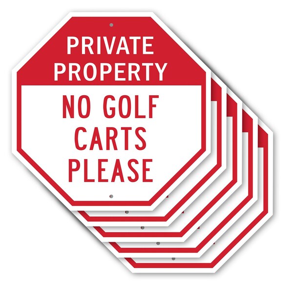 Signmission Private Property No Golf Carts Plea, 10 inch X 10 inch, Aluminum Metal Signs, 5PK OC-A-5Pack-10-164 - main
