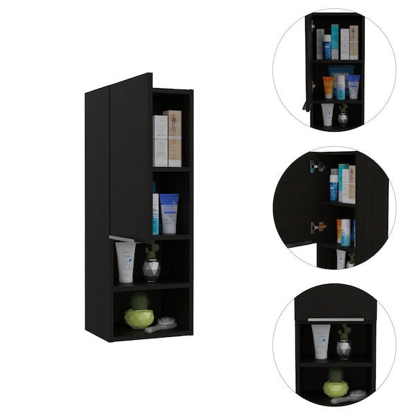 Homeroots 12" Black Laminate Accent Cabinet With Three Shelves 477669 - main