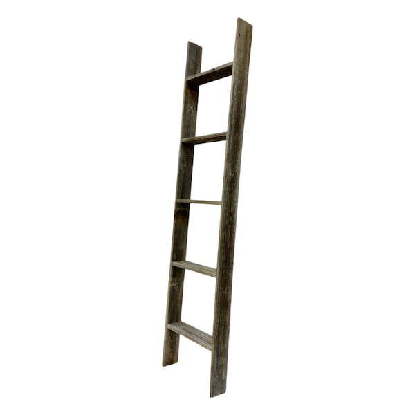 Homeroots 60" Gray Rustic Five Step Wood Ladder Shelf 380325 - main
