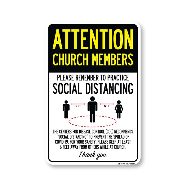Signmission PSA Church Members Practice Social Distancing 18in X 12in Peel And Stick Wall Graphic, RD-1218-25387 OS-NS-RD-1218-25387 - main