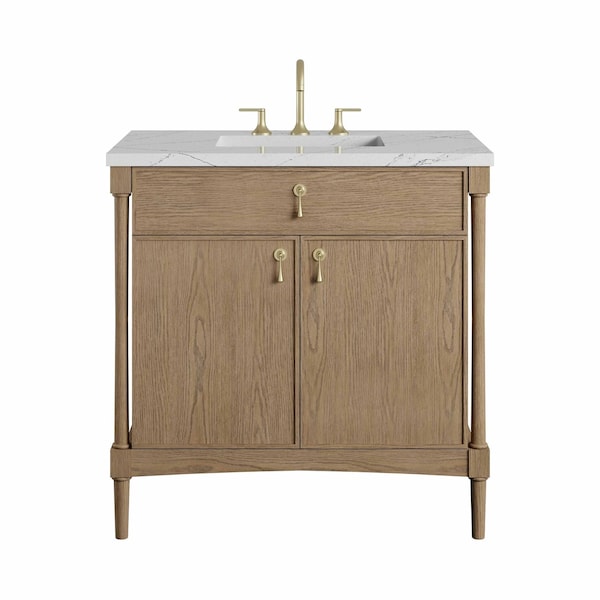 James Martin Vanities Kinnsden 36" Single Vanity, Weathered Oak w/ 3 CM Ethereal Noctis Silestone Top D680-V36-WTO-3ENC - main