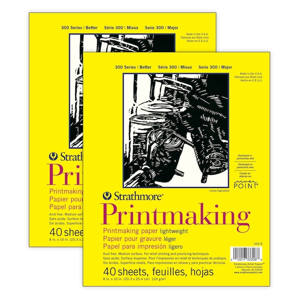 Strathmore 300 Series Printmaking Pad, Glue Binding, 40 Sheet, 8x10 inch, 2PK P333-8 - main