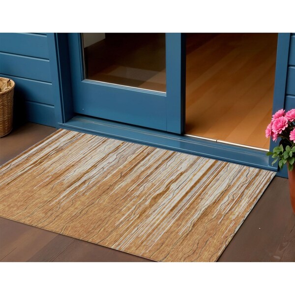 Homeroots 3' X 5' Brown Copper And Ivory Striped Washable Indoor Outdoor Area Rug 597277 - main
