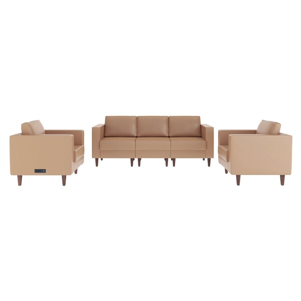 Flash Furniture HERCULES Artemis 3 Piece Cognac LeatherSoft Sofa and 2 Chair Set, 8 AC Outlets/4 USB/4 USB-C Ports ZB-8921-SET3-COGNAC-GG - main