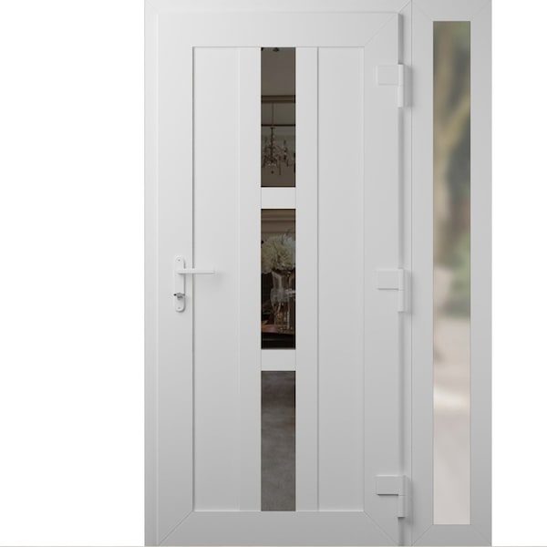 Vdomdoors Front Exterior Prehung Metal-Plastic Door Frosted Glass / MANUX 8112 White Silk / Office Commercial MANUX8112EXD-WS-W32+16-H80-LH-I - main