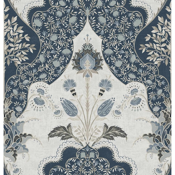 A-Street Prints Auden Dark Blue Floral Grandeur Wallpaper 4147-27392 - main