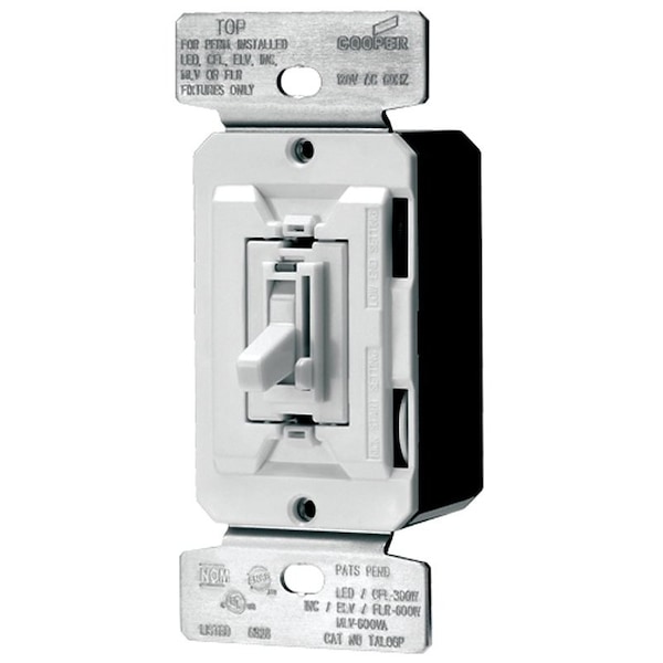 Eaton Wiring Devices AL Toggle Dimmer, 120 V, 300 W, CFL, LED Lamp, 3Way, WhiteLight AlmondIvory TUL06P-C2-KB-L - main